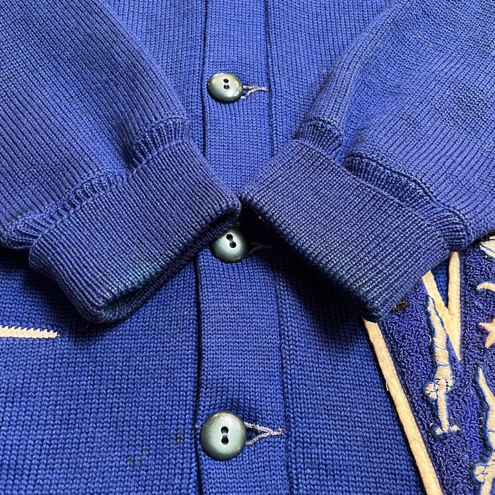 Vintage Mens Royal Blue Wool Letterman Cardigan Sweater W Gymnastics Applique - Picture 9 of 15